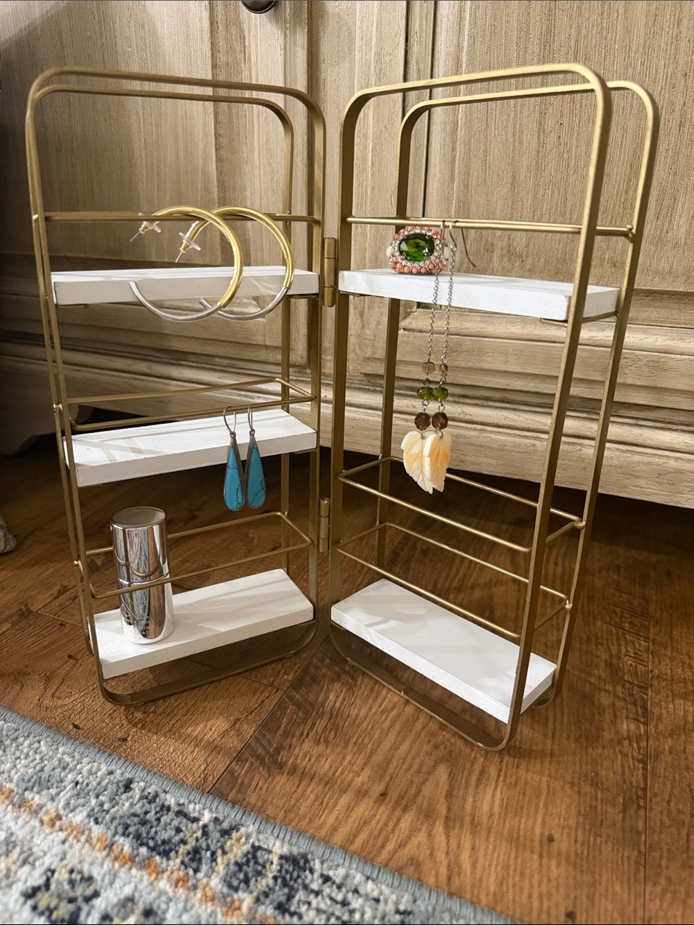 Gold & White 3-Tier Metal Shelf Organizer (Pair)